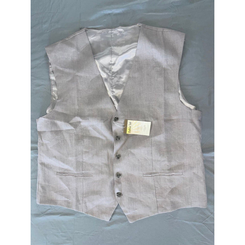 Bahia Sol 100% Linen Lined 5-Button Vest w/ Back Cinch Adjuster. Men's XL, NWT!